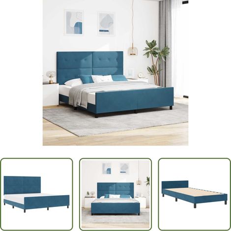 Samtbett - Boxspringbett mit Kopfteil Dunkelblau 180 x 200 cm Samt (1/5)