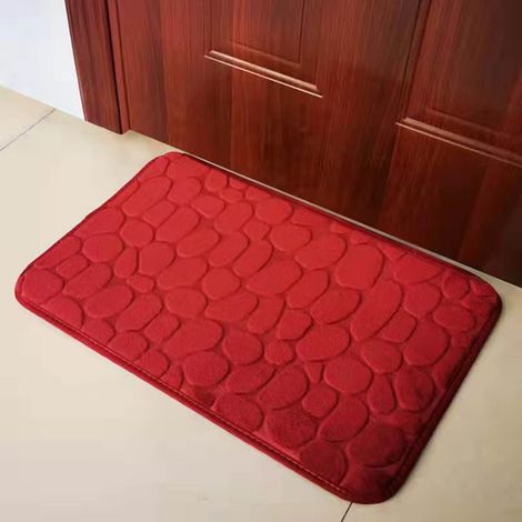 Tapis De Bain - Mousse Mémoire - Absorbant Eau - Antidérapant - 60 x 40 cm - Rouge - 1 Pièce (1/5)