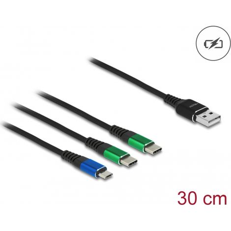 Delock Cable de carga USB 3 en 1 Tipo-A a Micro USB / 2 x USB Type-Câ¢ 30 cm
