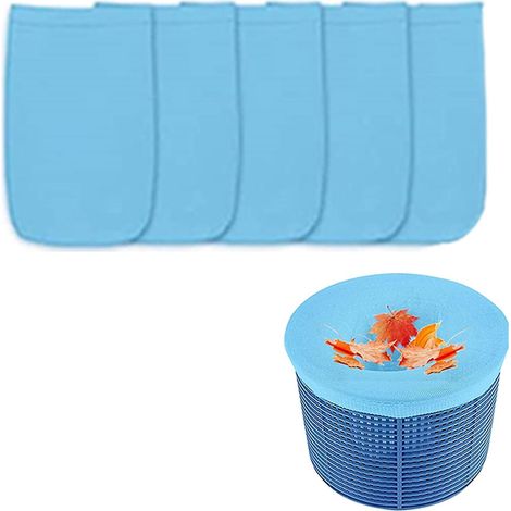 Manchon de filtre pour panier d'écumoire de piscine, manchon de filtre à mailles fines élastiques pour piscine, convient à la plupart des piscines, lot de 5 paniers d'écumoire, bleu. (1/4)
