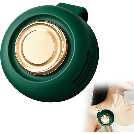 Ventilateur portable silencieux sans pales à pince, clip pour chemise/taille/cou, 3 vitesses réglables, 1 pièce vert (1/5)