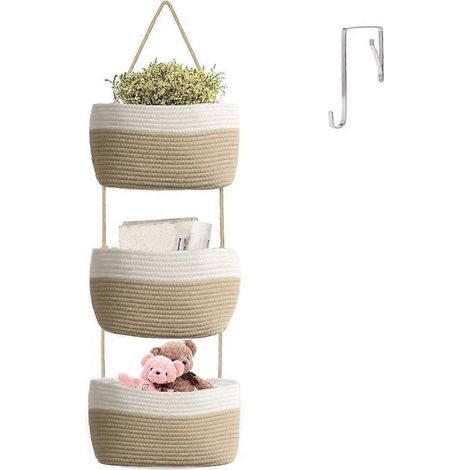Panier mural suspendu en coton, panier de rangement, outil d'organisation (1/3)