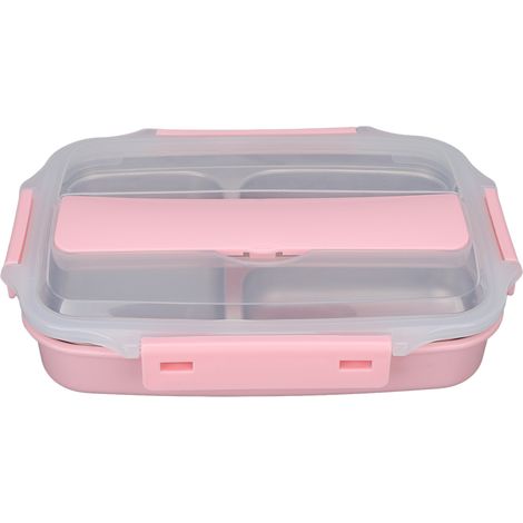 Boîte Bento Isotherme 3 Compartiments Acier Inoxydable 304 Anti-Fuite pour École Bureau Rose (1/5)