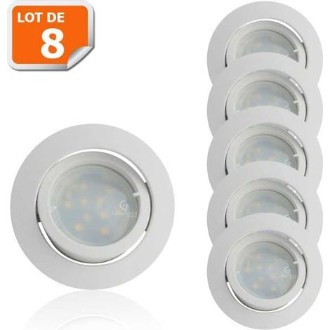 Lot de 8 Spot Led Encastrable Complete Blanc Orientable lumière Blanc Chaud eq. 50W ref.193 (1/5)