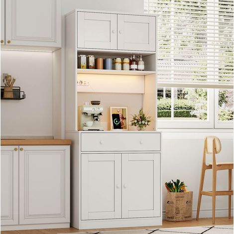 Mobile cucina alto 180 cm con LED, prese USB e cassetto, bianco DESVIAE (1/5)