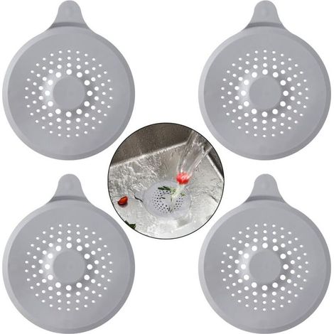4 pièces poignée a type gris (14,5 17cm) couvercle d'égout en silicone, filtre d'évier avec ventouse, filtre de couvercle d'égout de baignoire (1/5)