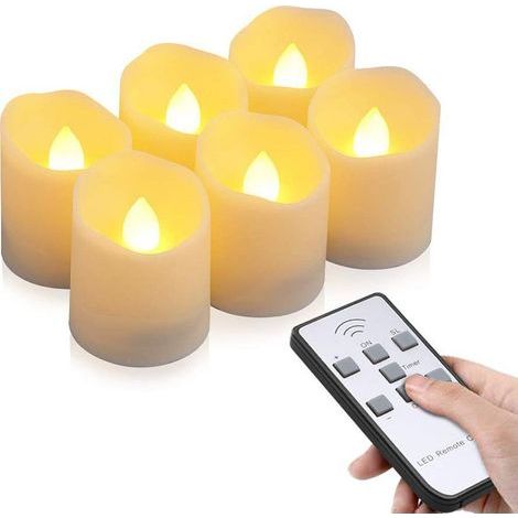 Lot de 6 bougies chauffe-plat LED rechargeables avec télécommande et minuterie – Lumière blanche chaude vacillante, sûres et réutilisables pour la décoration intérieure (1/5)