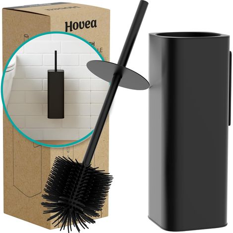 Kit Brosse WC Suspendu - Brosse Silicone & Boitier Métal - Coloris Noir Mat - sans Perçage - Fixation Murale avec Sticker ou Vis - Balai Brosse Toilettes Décoration - WC3680 (1/5)
