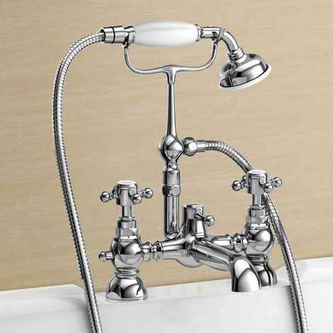 Comfrey Traditional Deck Mounted Bath Shower Mixer by Hydros White / Chrome (1/2)