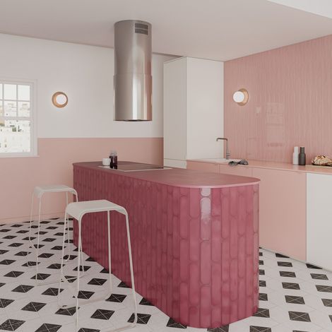 Carrelage mural faience effet graphique GRACE - Rectangle 30x7.5cm Rose - Brillant / Poli - boîte de 0.45 m2 - Gioia Materia