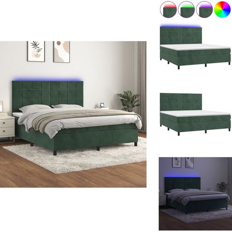 Sommier à lattes de lit matelas et LED Vert foncé 180x200 cm - Lit Plateforme - Lit Design - Lit Velours - Lit Avec Led - Sommier Tapissier (1/5)