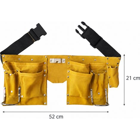 Sacoche porte-outils double en croûte de cuir de bovin DB221, 520x210 mm, charge 20 kg, 35 × 20 × 5 cm, 400 g, fermeture à boucle – Livraison gratuite (1/5)