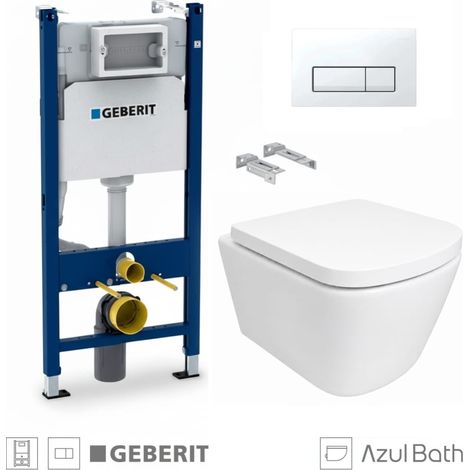 Pack WC Bastidor empotrado GEBERIT Duofix cisterna y pulsador Delta 50 blanco brillo con inodoro suspendido Tornado Link blanco de AzulBath (1/5)