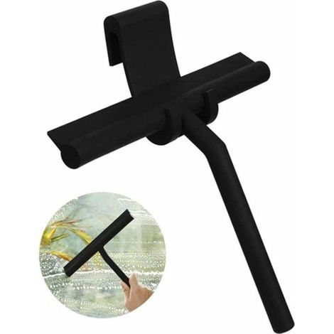 Duschabzieher aus Silikon mit Edelstahlkern zum Reinigen von Dusche, Badezimmer, Spiegel, Glas und Fliesen (schwarz) (1/4)