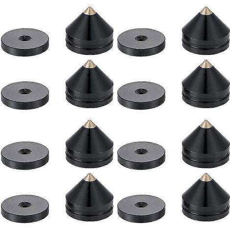 Lot de 8 pieds de support d'enceinte, patins en alliage d'aluminium, pointes coniques, clous de sol noirs (1/5)