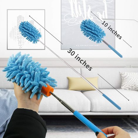 Plumeau en microfibre pour le nettoyage, plumeaux avec manche télescopique, mini-plumeaux extensibles et lavables pour nettoyer voiture, fenêtres, meubles, bureau (1/5)