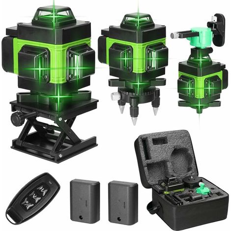 Niveau Laser, Niveaux à bulle laser 4D 16 Lignes Laser Horizontal Vertical d'outil Autonivelant de Niveaux avec Fonction d'auto-nivellement avec 2xBatteries Rechargeables Intégrées (1/5)