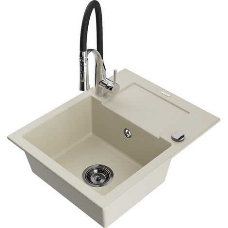 Mexen Enzo lavello in granito a 1 vasca con sgocciolatoio e rubinetto da cucina Aster, beige - 6506-69-73450-07-B (1/5)