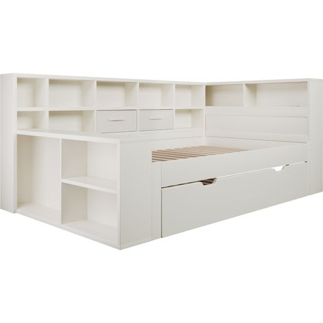 Letto contenitore 140x200 bianco con letto estraibile, vani portaoggetti e USB Type-C HOMVRA (1/5)