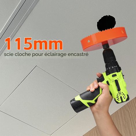 Scie cloche 115mm Orange, Acier rapide HSS M42 bi-métal Scie cloche bois, Fraise à trous avec tige hexagonale et foret avec profondeur de coupe de 35mm pour bois, cloison sèche et tôle métallique (1/5)