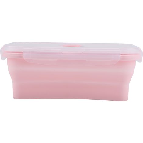 Boîte à déjeuner en silicone portable pliable 1200ml rose, récipient alimentaire micro-ondable, lunchbox flexible pour repas et collations. (1/5)