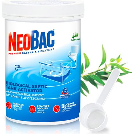 NeoBac 600 g Activador bacteriano para fosas sépticas y plantas de tratamiento de aguas residuales, reduce los olores.