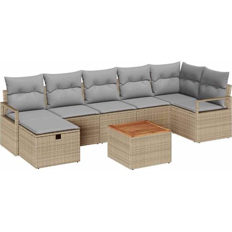 Maison Exclusive - Conjunto de sofás de jardín 8 pcs Beige ratán (1/5)