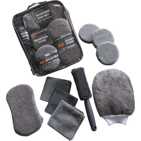 Applicable Ensemble de neuf pièces d'outils de lavage de voiture éponge cirée polie gants de lavage de voiture essuyage serviette moyeu brosse éponge de nettoyage (1/3)