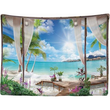 - Vue sur la plage, la mer et la nature - Tapisserie murale - 200 x 150 cm - Grande tapisserie - Affiche (1/5)