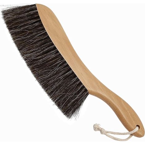 Brosse à main en crin de cheval pour le nettoyage de la maison, manche en bois, brosse douce pour dépoussiérer les meubles de comptoir, le lit, le banc, la cheminée, la voiture, les magasins. (1/5)