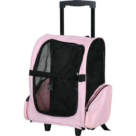 2-in-1 Hundetransporttasche mit Rollen, pinkfarbener Trolleywagen 42x25x55 cm