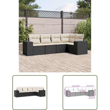 The Living Store 5-tlg. Garten-Sofagarnitur mit Kissen Schwarz Poly Rattan - Gartensofas - Outdoor Möbel - Gartenmöbelset - Lounge Set - Rattan Gartenmöbel