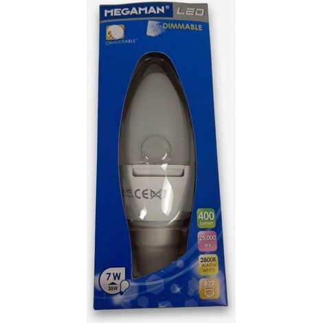 MEGAMAN - Ampoule LED Bougie - 7W B22 400lm 2800K - Dimmable longue durée - Voir photos (1/4)