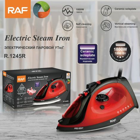 Fer à repasser portable (rouge) aux normes européennes - Fer électrique - Utilisation sur surfaces sèches et humides - Fer à vapeur - Usage domestique (1/5)