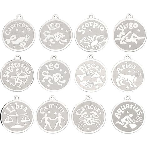 12pcs/Set Stainless Steel Zodiac Sign Necklace Bracelet Pendant for DIY Jewelry Craft (1/5)