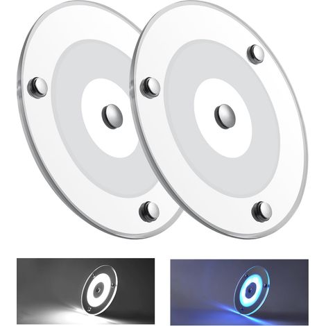2 x Camping-Car Plafonnier LED 12V Dimmable 120mm 4.5W 24V 400LM Panneau Éclairage Intérieur 5000K avec Lumière Bleue et Interrupteur Tactile pour Bateau Camion Van, Montage en Surface (1/5)