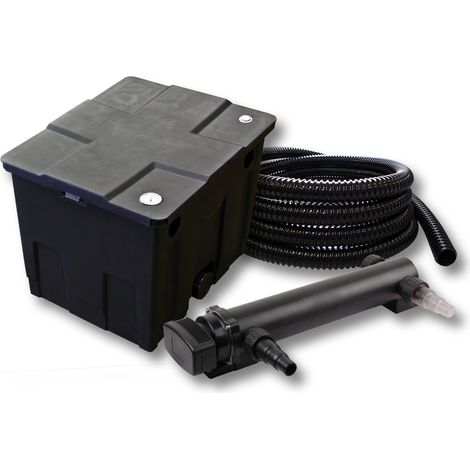 SunSun Komplettset: CBF-350 Teichfilter bis 12000 L Teichfilteranlage als Durchlauffilter, CUV-336 Teichklärer UVC Klärer mit 36W, 5m Teichschlauch 25 mm (1")