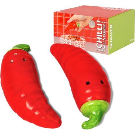 Fisura – Set saliera e pepiera originale «peperoncino» in ceramica. Design fantasioso per la tavola ispirato ai chili rossi. 2 elementi distintivi. 9 x 3 cm (1/5)
