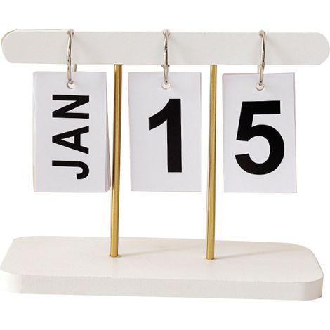 Calendrier de bureau rabattable sur pied, moderne, réutilisable, quotidien, en bois, pour bureau, maison, blanc (1/5)