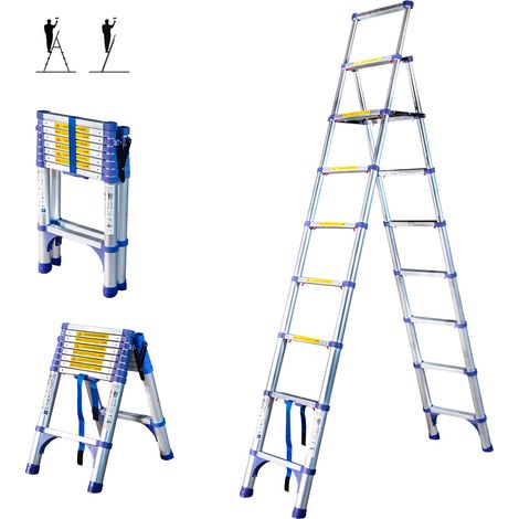 Escabeau 9 marches telescopique EXTENDACT9, Echelle telescopique 2,6m+2,3m, escabeau pliable télescopique, H max travail 4,1m, Garantie 5 ans, Hostrom (1/5)
