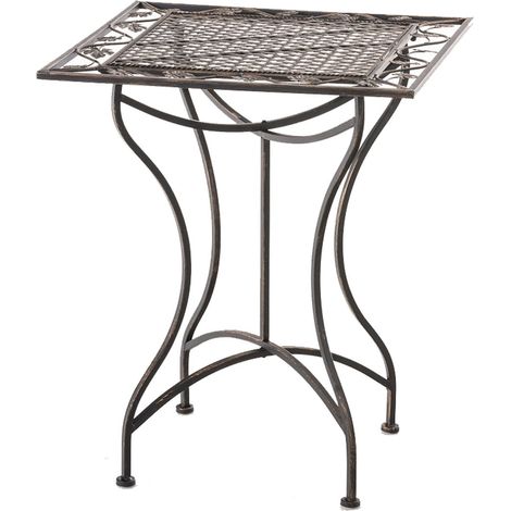 Table de jardin terrasse balcon design rustique en fer forgé bronze 100003038