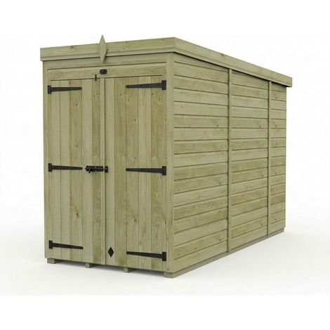 4ft x 10ft Pent Garden Shed Double Door No Windows - Pressure Treated Timber - L122 x W305 x H210 cm - Natural