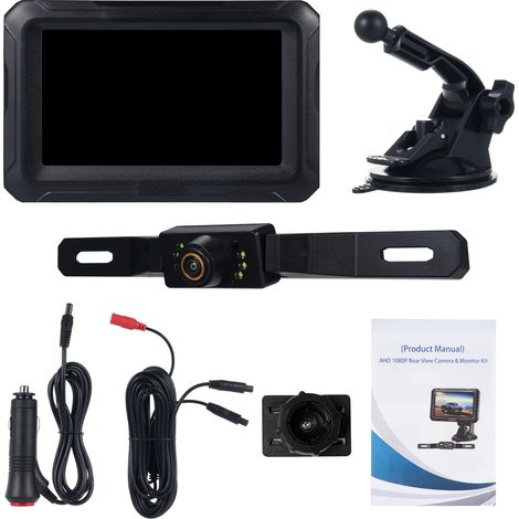 Caméra de recul étanche avec moniteur IPS 4,3 pouces, caméra de recul AHD à vision nocturne, grand angle 150°, lignes de guidage réglables, kit de marche arrière LED pour voiture (1/5)