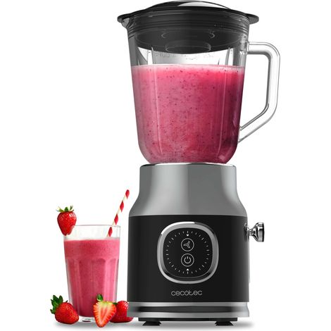 Cecotec – Mixeur-blender RetroTwist 800W – Bol en verre 1L – 4 lames en titane noir – Fonction Pulse pour aliments durs
