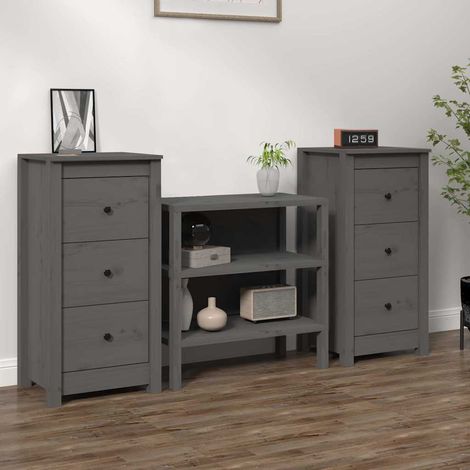 Aparadores 2 uds madera maciza de pino gris 40x35x80 cm (1/4)