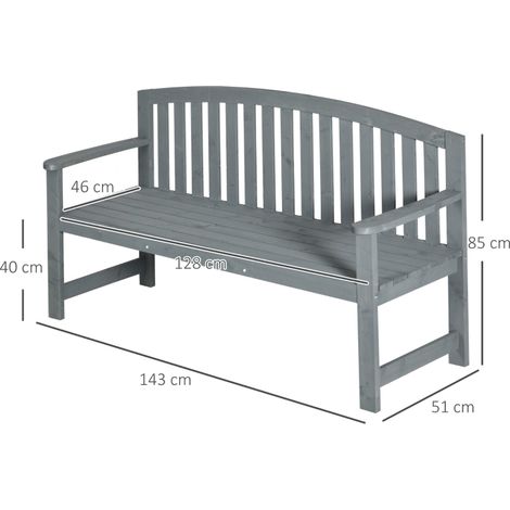 Banc de jardin 2 places en bois, résistant aux intempéries, avec dossier, charge maximale 240 kg, 143 x 51 x 85 cm, gris (1/5)