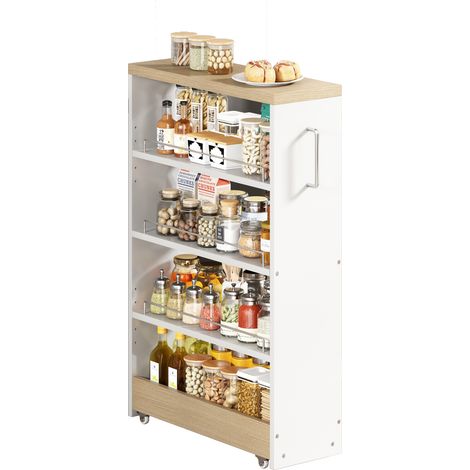 Carrello dispensa stretto su ruote MODENUIT in MDF bianco effetto legno 85 x 55 x 20 cm (1/5)
