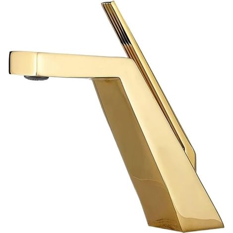 Robinet de cuisine Robinet de lavabo noir/Chrome, robinets d'évier à poignée montés sur le pont, mélangeur froid et chaud for robinets de grue de salle de bains(Gold) (1/5)