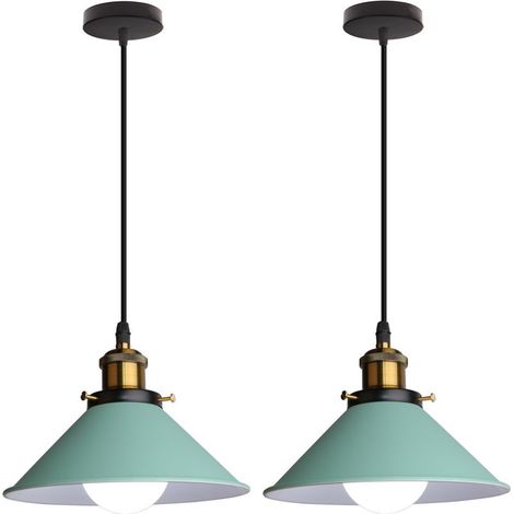 (2PCS) Lampe À Suspension Rétro Lustre Vintage Vert Ø22CM Plafonnier Industriel Lampes Suspendues Modernes Pour Restaurant Cuisine Café E27 (1/5)