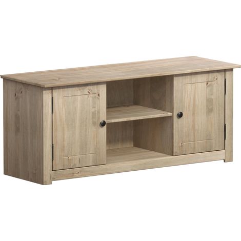 Panama Solid Pine TV Unit 2 Door 1 Shelf Cabinet Stand Storage Unit